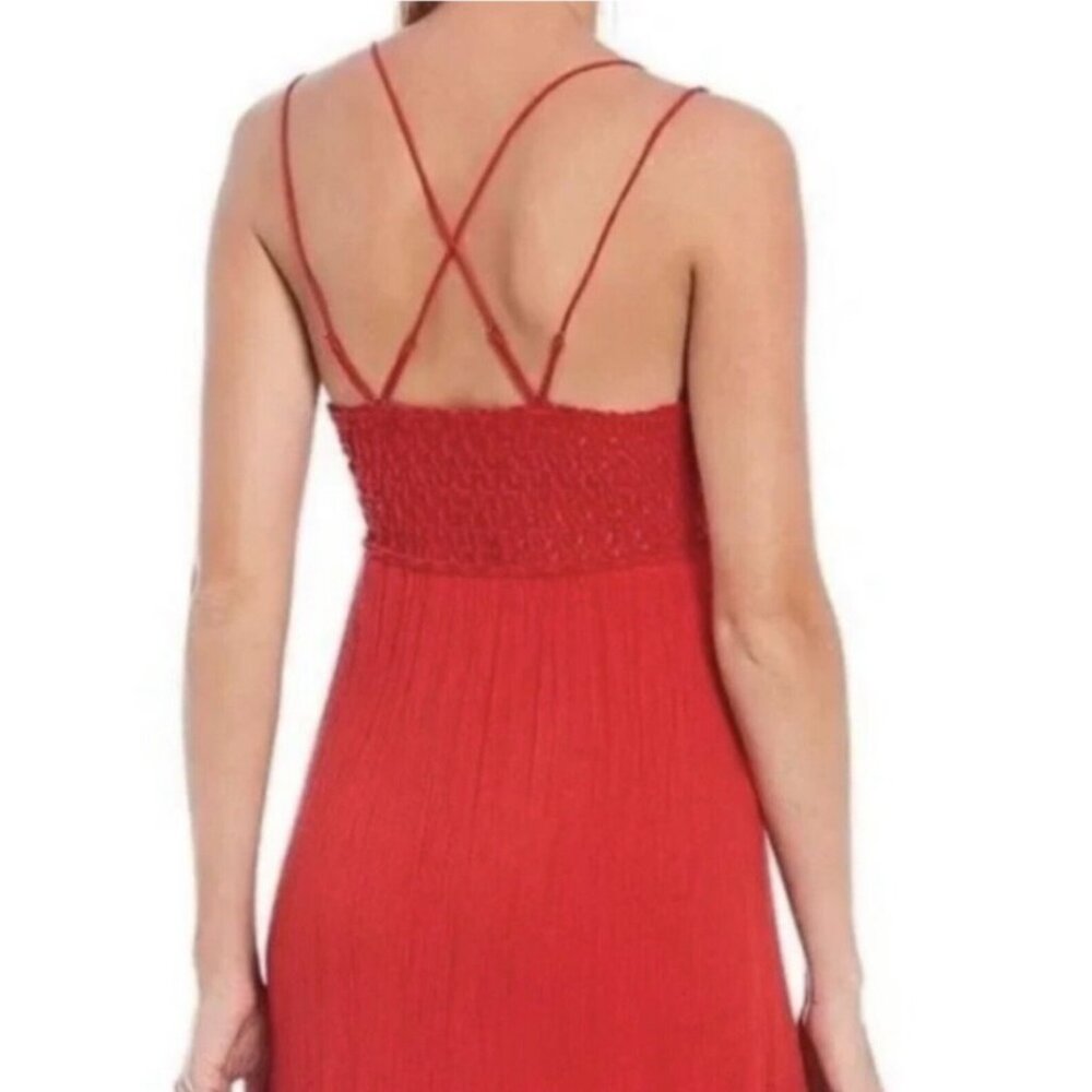 Free People Slip Dress Women Size XL Bright Red Adella Boho EUC - Picture 3 of 8